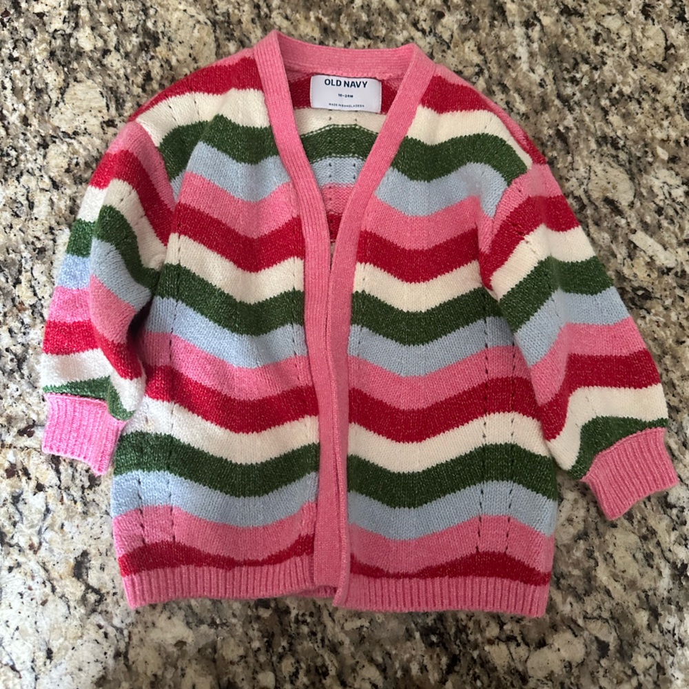 Old Navy Pink Green Blue Striped Knit Cardigan